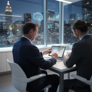Physician reviewing biomarker data with a client in a Midtown NYC longevity clinic